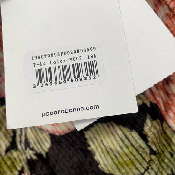 PACO Rabanne - Brown / Pink Multi Silk & Velvet Mixed Media Floral Rose V-Neck - Picture 10 of 14